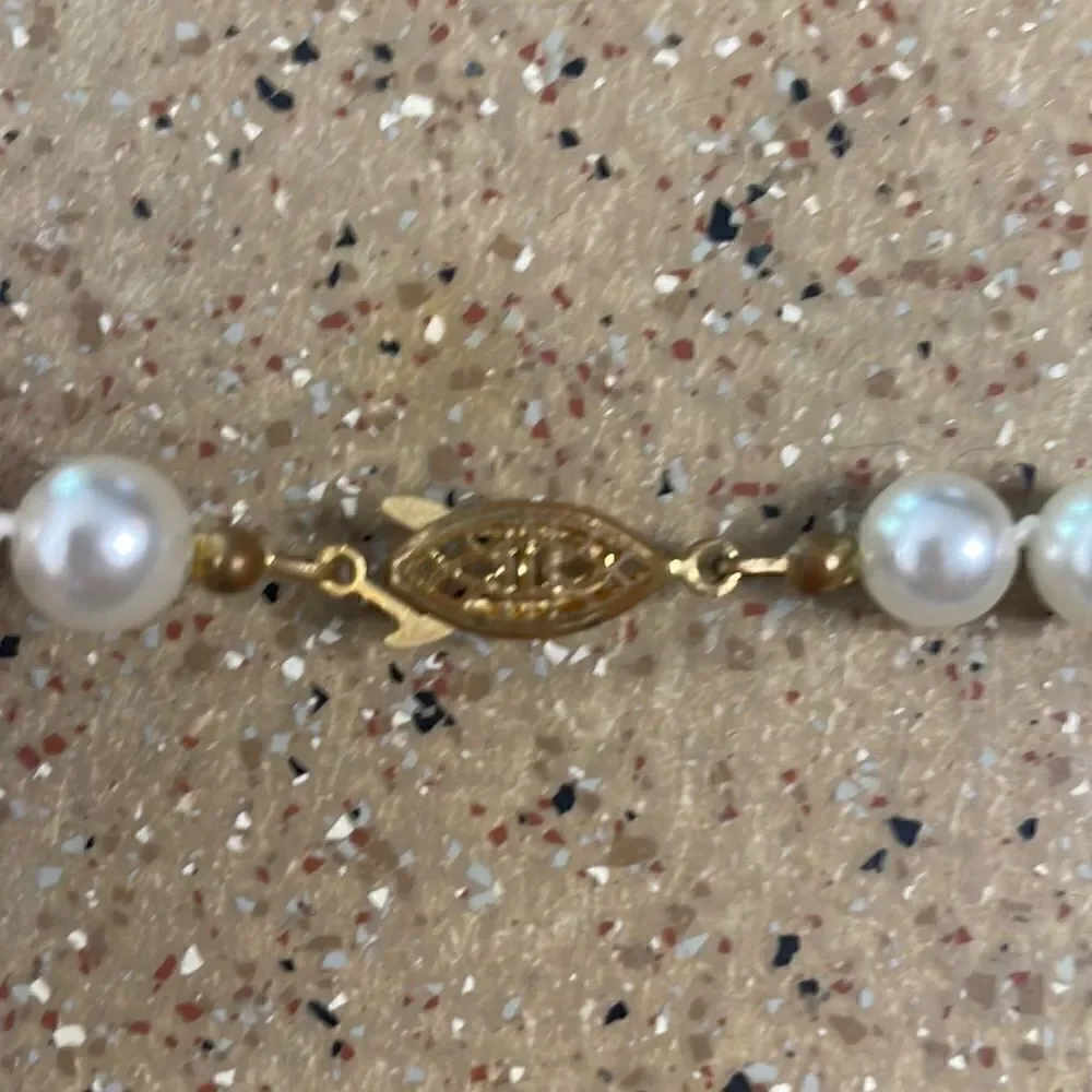 Pearl Necklace Hand Knotted Traditional Gold Filigree Hook Closure